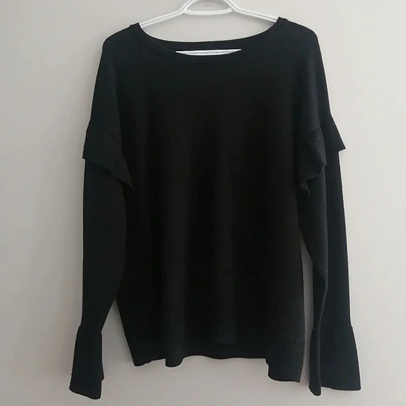Bardot Wool Blend Boat Neck Black Sweater Ruffle Bell Sleeves 6 - Picture 2 of 13